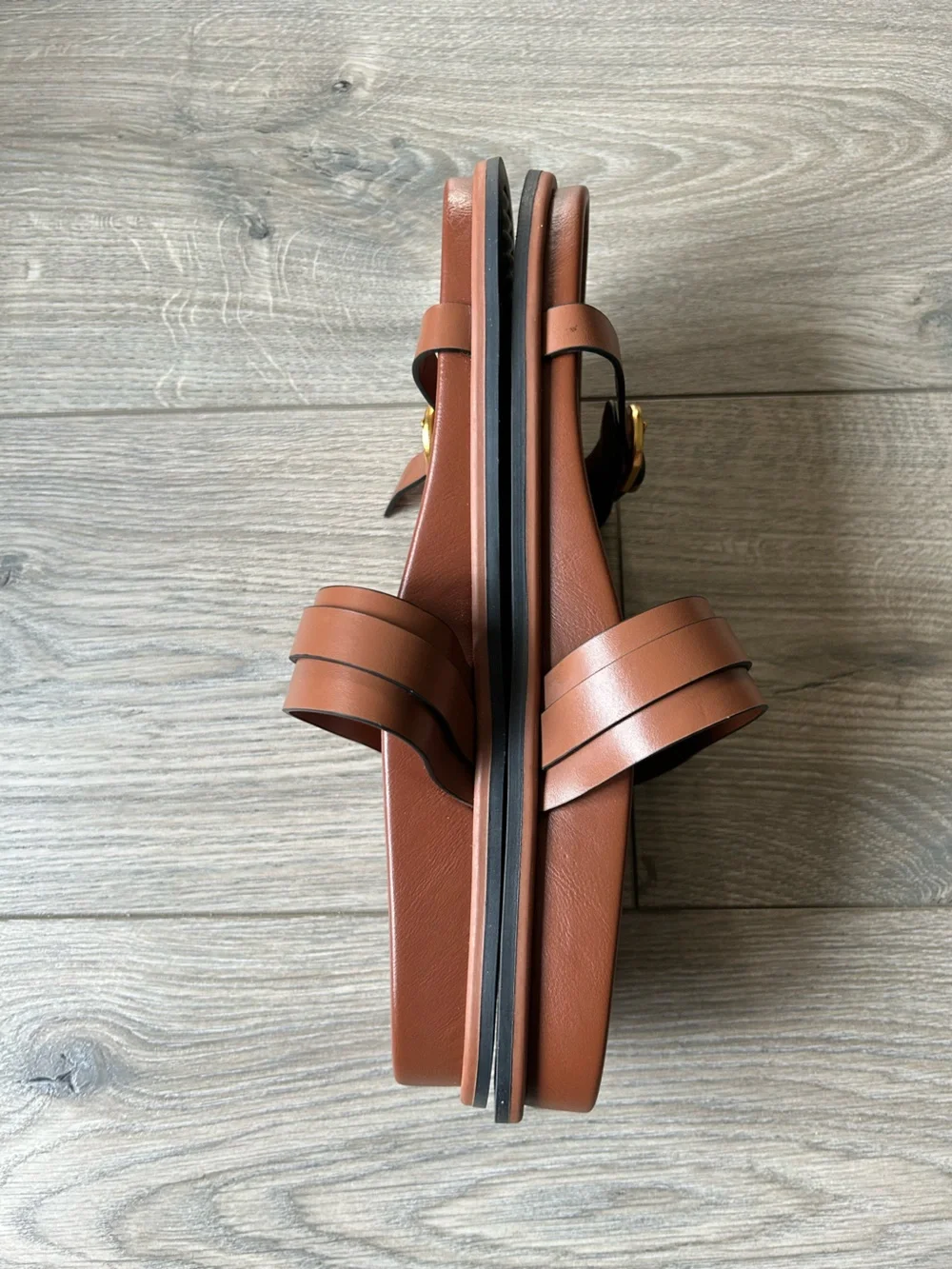 Zara Brown Double Strap Sandals / Slides with Gold Buckles Size 41 - Picture 3 of 8
